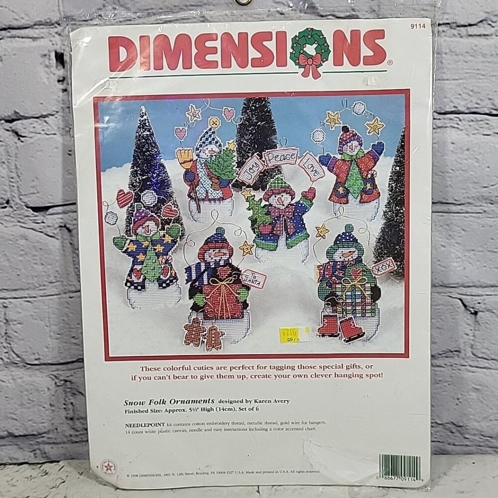 Dimensions Snow Folk Ornaments Christmas Needlepoint Kit # 9114 Brand NEW NIP